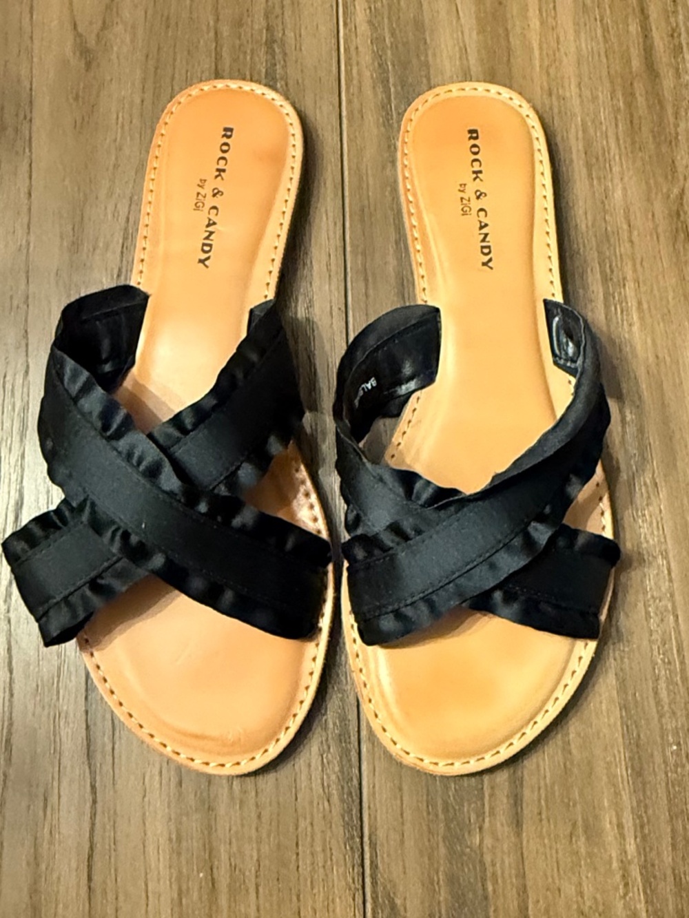 Brand New "ROCK & CANDY by ZIGI" Black Ribbon Sandal - Women's Size 8.5